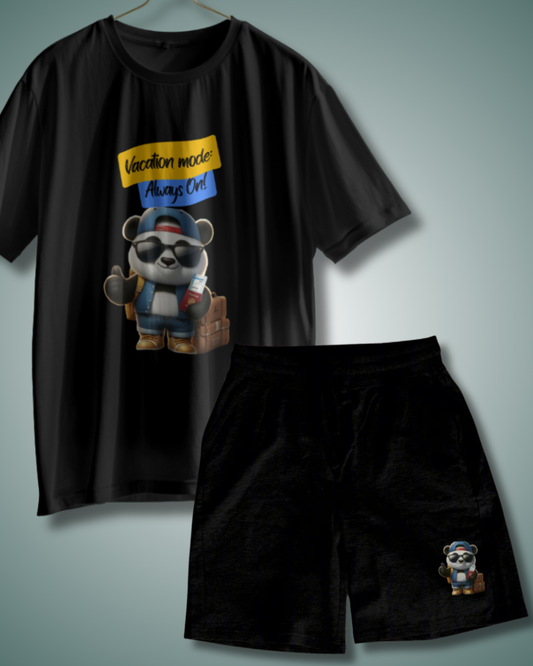 Panda & Vacations Black Co-ord Set